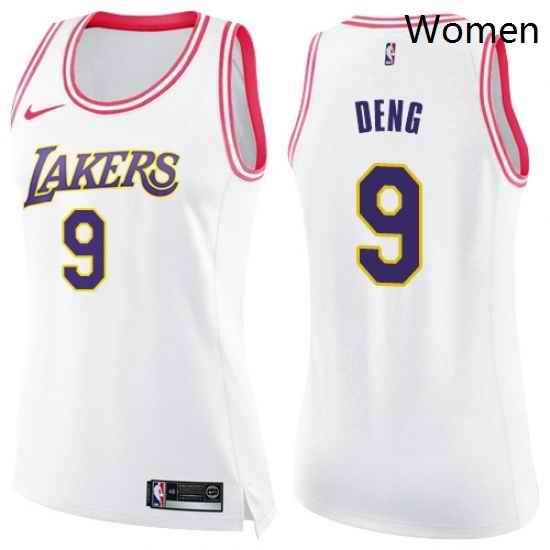 Womens Nike Los Angeles Lakers 9 Luol Deng Swingman WhitePink Fashion NBA Jersey